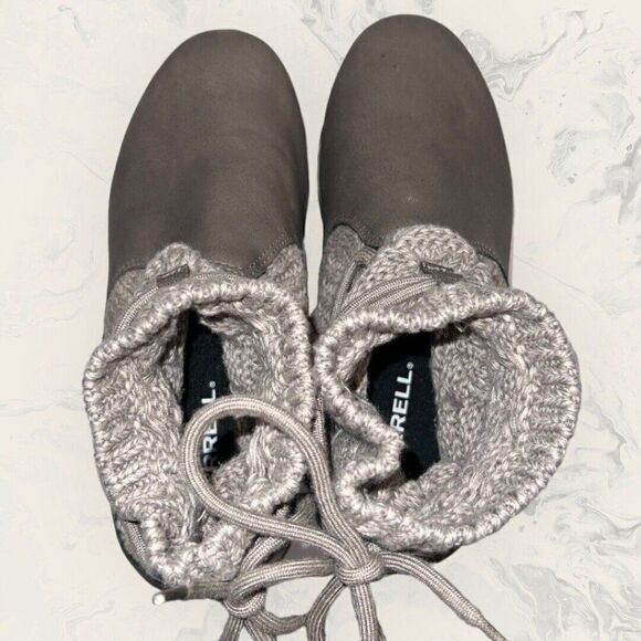 Merrell Alpine Pull On Brindle Gray Vegan Leather Knit Boots Womens Size 7.5 - Picture 7 of 9